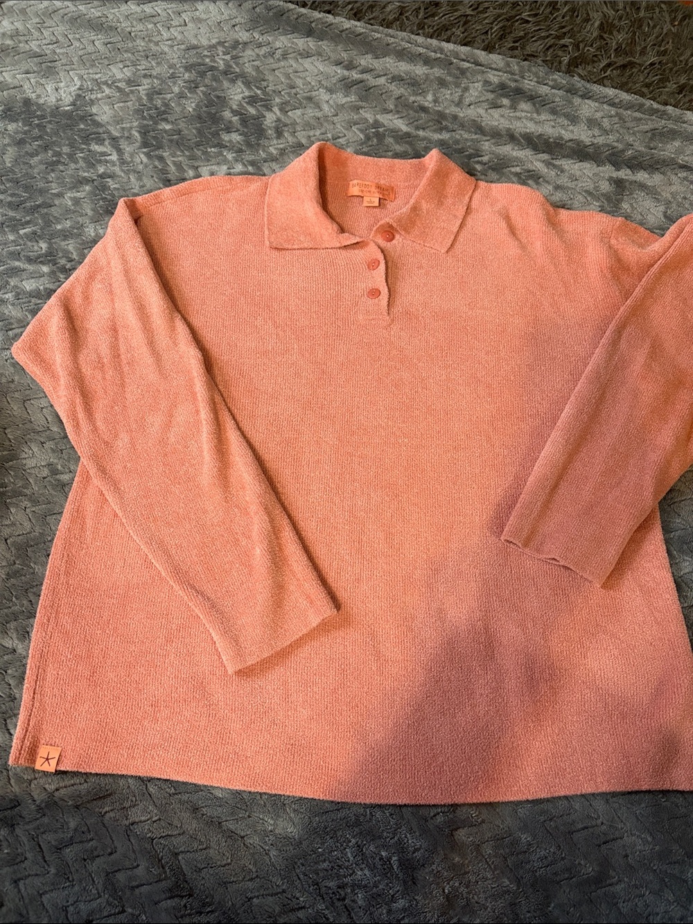 Barefoot Dreams Long Sleeve Polo Sweater - Coral